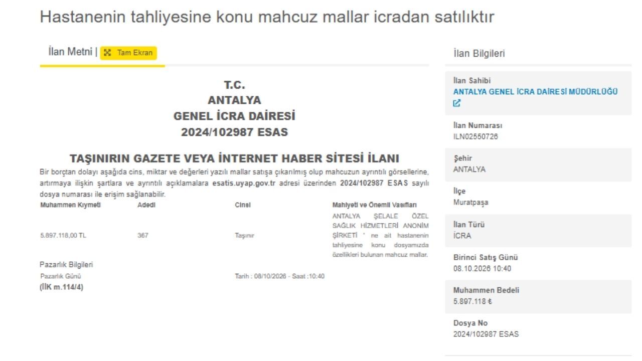 Antalya’da Özel Hastanenin Taşınır Malları Icradan Satışa Çıkarıldı1 (3)