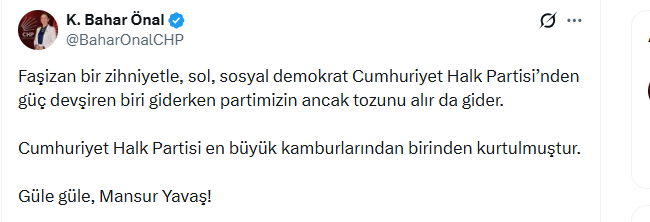 Bahar Önal Mansur Yavaş Paylaşımı