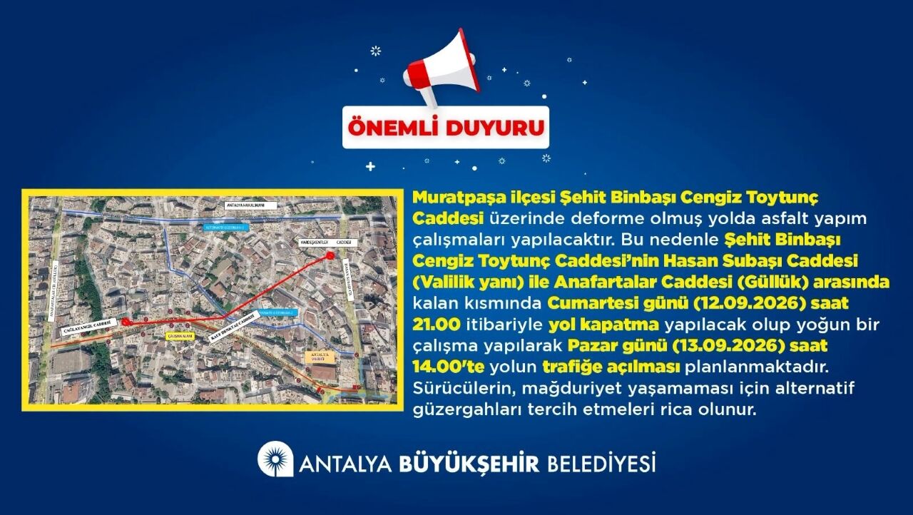 Büyükşehir Yol Çalışması Duyurusu