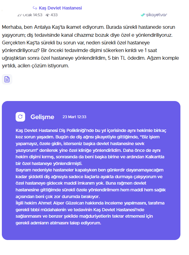 Kaş Devlet Hastanesi Şikayet-1