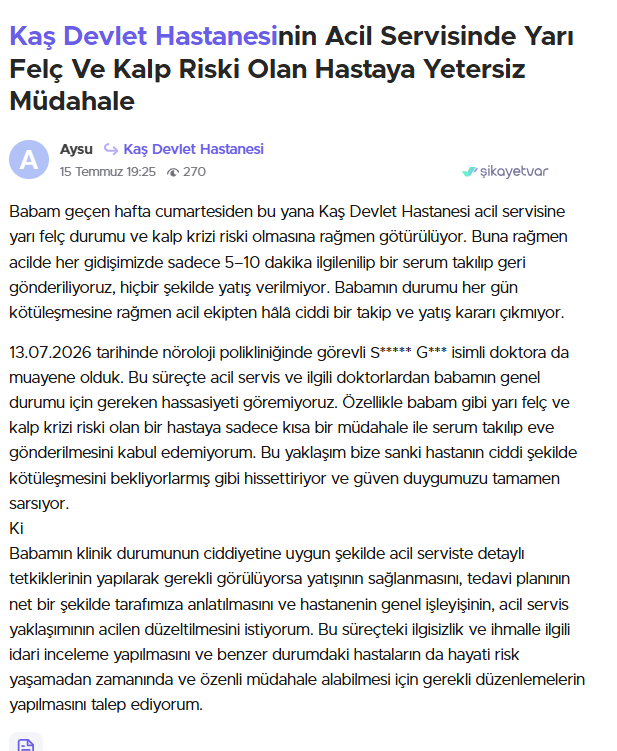 Kaş Devlet Hastanesi Şikayet 2