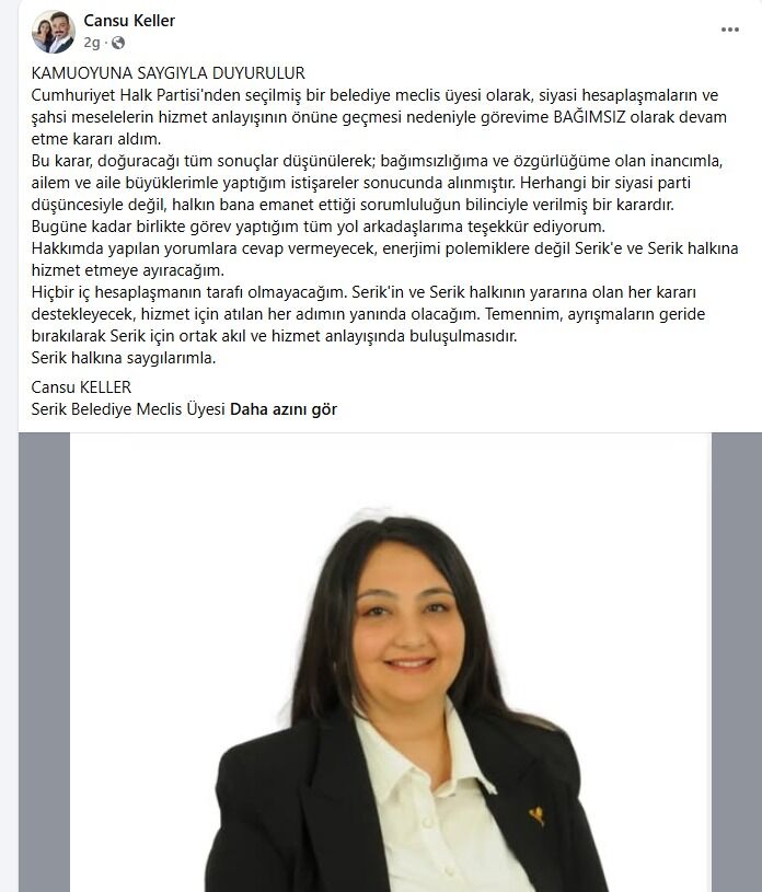 Cansu Keller Istifa Açıklaması