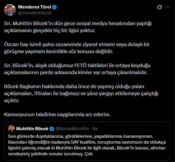 Menderes Türel'in Özcan Say Açıklaması