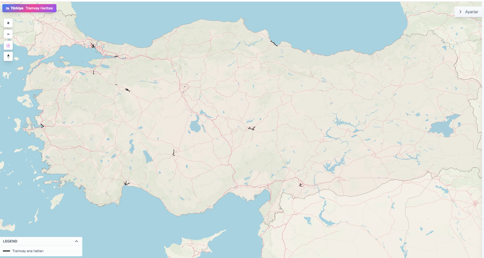 Türkiye Tramvay Hatları Haritası