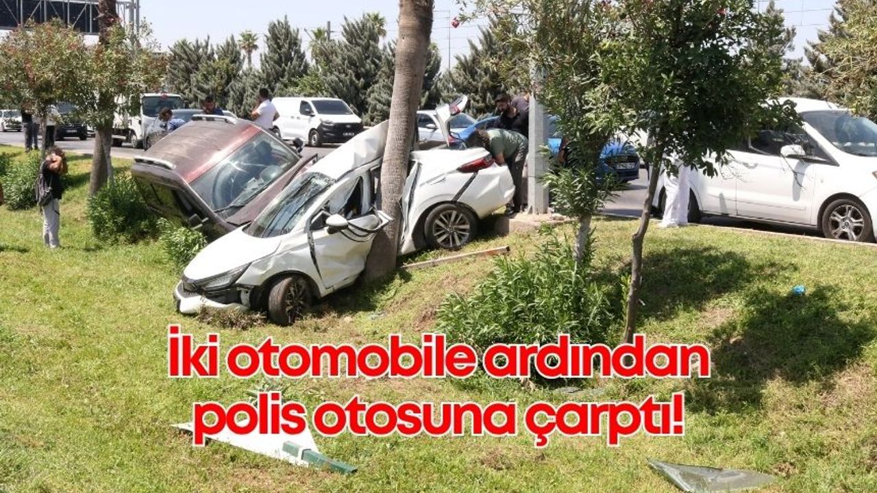 İki otomobile ardından polis otosuna çarptı!