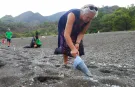 Maden Koyu'nda plastikleri süpürgeyle çektiler