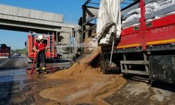 Mersin'de yem yüklü tır seyir halindeyken yandı