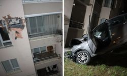 Ankara'da ilginç kaza! Otomobil binanın 3'üncü katına çarptı!