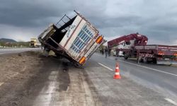 Konya’da kontrolden çıkan TIR devrildi, anguslar yola saçıldı