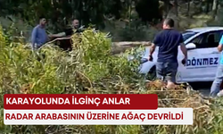 Karayolunda ilginç anlar: Radar arabasının üzerine ağaç devrildi!
