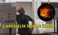Kepez’deki işyerinin yanışını çaresizlikle izledi