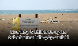 Antalya'da Kumköy Sahili’nde uyarı tabelasına bile çöp asıldı