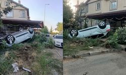 2 araca çarpan otomobil takla attı!