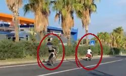Gazipaşa'da motosikletlinin tehlikeli tek teker şovu