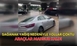 Antalya’da sağanak yağış nedeniyle yollar çöktü! Araçlar mahsur kaldı