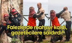 Falezlerde mahsur kalan kadın, gazetecilere saldırdı!