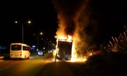 Manavgat'ta nakliye aracı alev topuna döndü