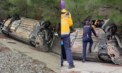 Manavgat'ta yağmurda kontrolden çıkan otomobil takla attı