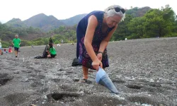 Maden Koyu'nda plastikleri süpürgeyle çektiler