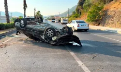 Gazipaşa'da kontrolden çıkan otomobil takla attı
