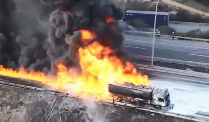 Mersin otoyolunda yakıt tankerinde yangın ve patlama!