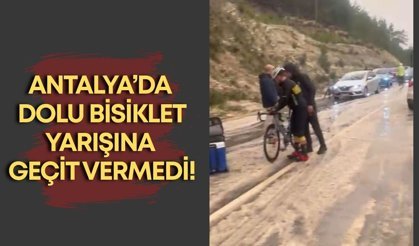 Alanya’da dolu esareti! Bisiklet yarışı yarıda kaldı