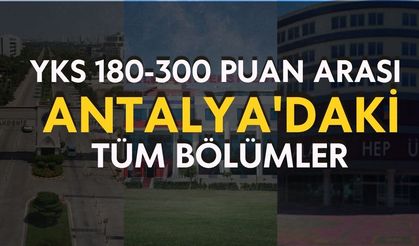 YKS'de 180-300 arası puan alanlar Antalya'da hangi üniversite bölümlerini tercih edebilir?