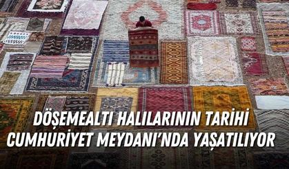 Döşemealtı halılarının tarihi Cumhuriyet Meydanı'nda sergide yaşatılıyor