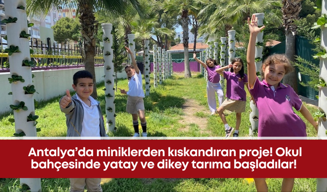Antalya’da miniklerden kıskandıran proje! Okul bahçesinde yatay ve dikey tarıma başladılar!