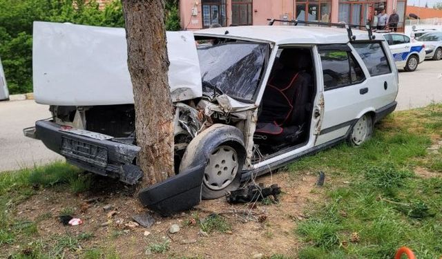 Otomobil kontrolden çıktı, refüjdeki ağaca çarptı: 2 yaralı