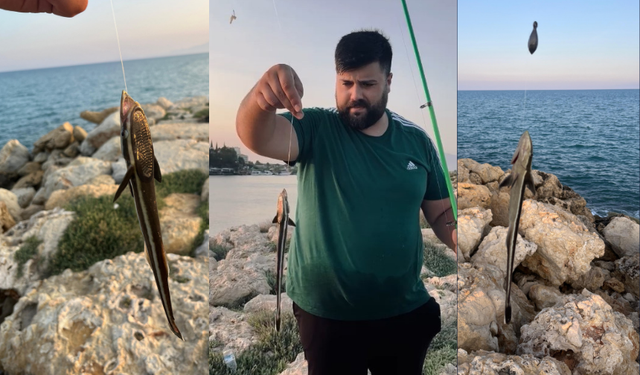 İlk defa avladığı balığın türü amatör balıkçıyı şaşkına uğrattı