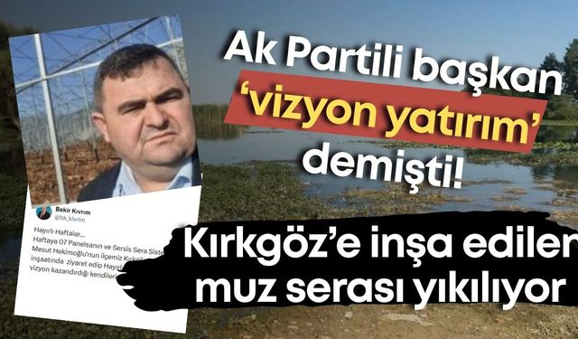Ak Partili başkan ‘vizyon yatırım’ demişti! Kırgöz’ün üstüne kurulan muz serası yıkılıyor