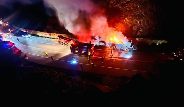 Manavgat’ta sunta yüklü tır alev aldı!