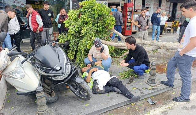 Manavgat'ta cip kaldırıma daldı, belediye işçisine çarptı