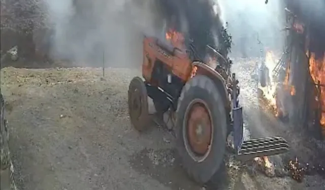 Serik'te kendi kendine çalışan traktör yangına neden oldu!