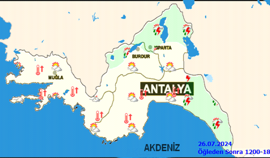 Antalya Hava Durumu: 26 Temmuz Cuma günü ilçelerde detaylı hava durumu...
