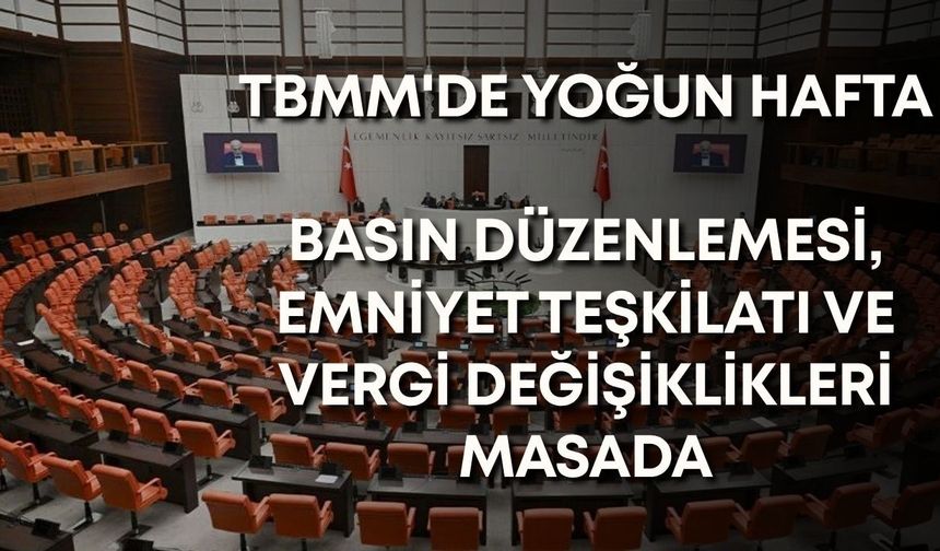 TBMM'de yoğun hafta: Basın düzenlemesi, emniyet teşkilatı ve vergi değişiklikleri masada